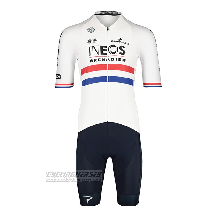 2022 Cycling Jersey British Champion Ineos Blue White Short Sleeve and Bib Short